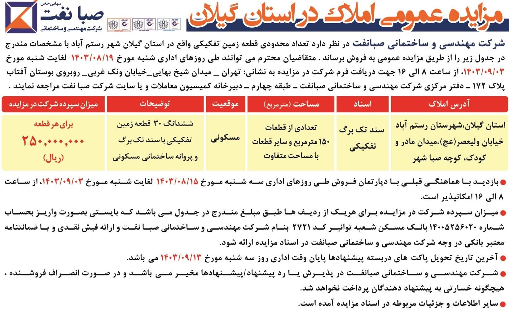 مزایده عمومی املاک در استان گیلان